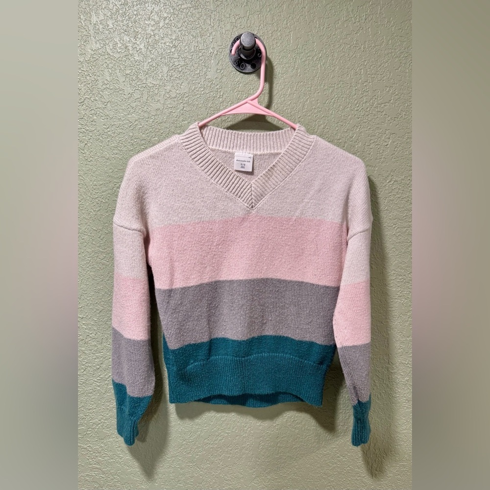 Abercrombie Kids Pink and Teal V-Neck Sweater
